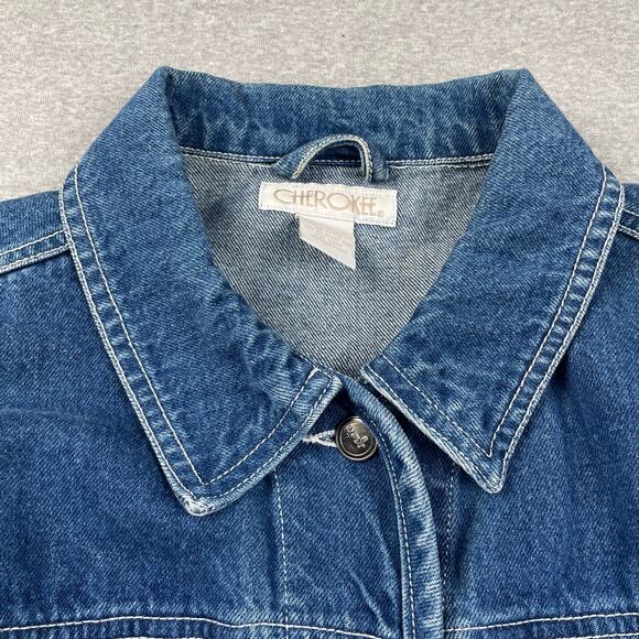 90s VTG Cherokee Denim Jacket Womens S Blue Jean Button Up Western Retro Preppy - Picture 11 of 14